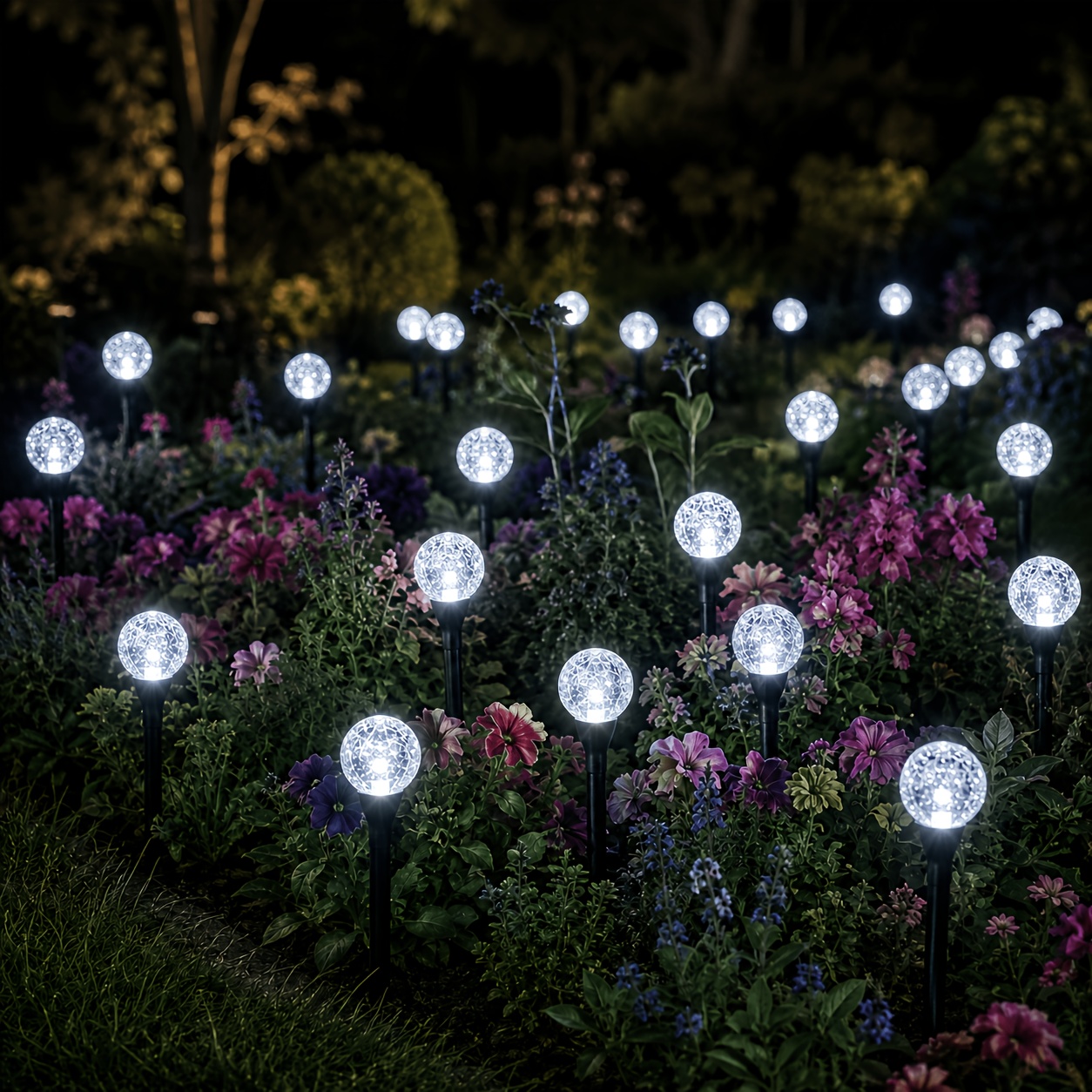 20pcs Outdoor Solar-powered Crystal Ball String Lights, 5 Meter Ip44 Lawn Light Strip With 8 Lighting And Light-sensitive Switch, Suitable For Gardens, Patios, , And Landscaping.