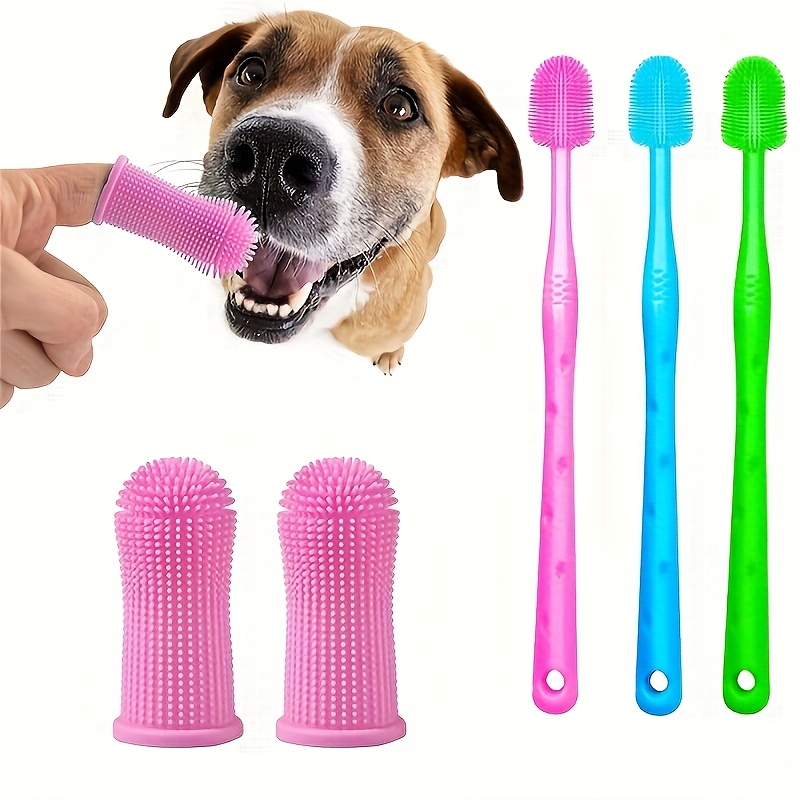 Image of 5pcs Toothbrush Set, Suitable For Dogs, Cats, And Puppies, Effortless Teeth Cleaning, 360-degree Dog Toothbrush For Dog , Convenient For Teeth Cleaning