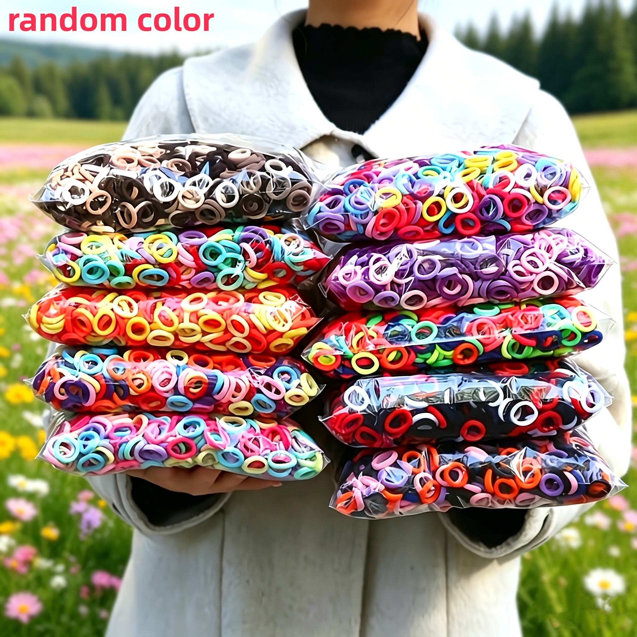TEMU Random Color 299+1/599+1/1200pcs Of Sweet And Elastic Colorful Thumb Loops For Hair Towel Loops And Hair Ties, Suitable For Daily Use In