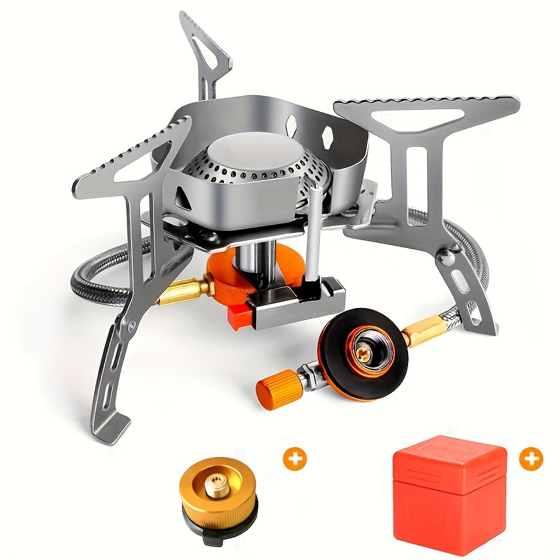 3500W/6800W Windproof Camping Stove with Fuel Canister Adapter, Piezo Ignition, Portable Folding Gas Burner,, for Outdoor Hiking, Picnic, Suitable for Women'S Day, Thanksgiving, Independence Day, Christmas, Halloween Festivities