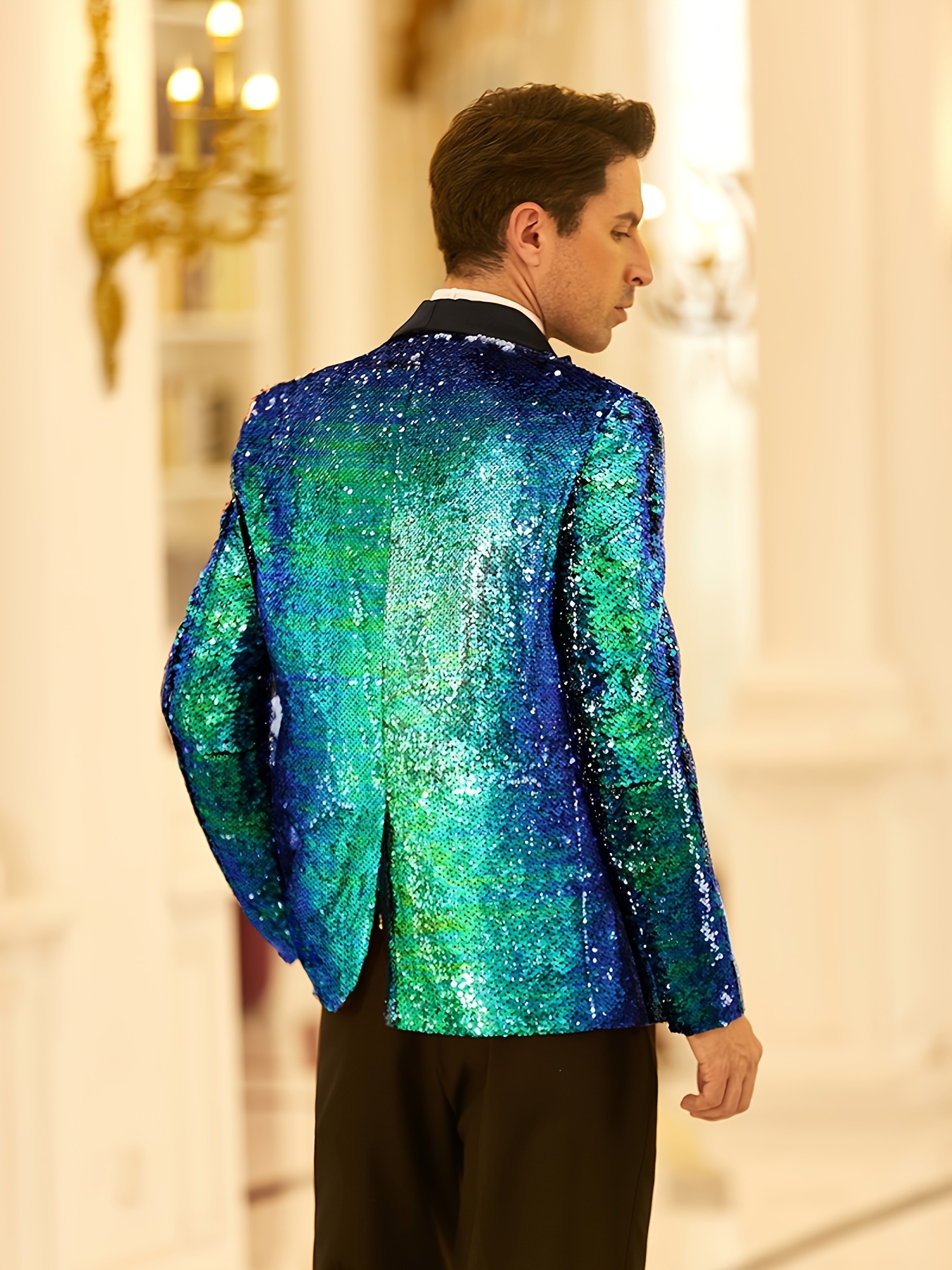 Green Sequin Suit Blue Sequin Jacket Mens Terrific Teal Sequins Sequins  Blazer OppoSuits US 36
