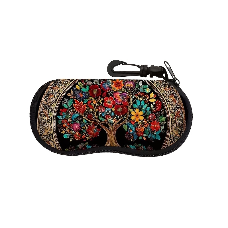 TEMU Estuche para gafas de neopreno con estampado de árbol de y cremallera, 1 pieza, para hombres y mujeres, ultraligera y portátil con cierre de