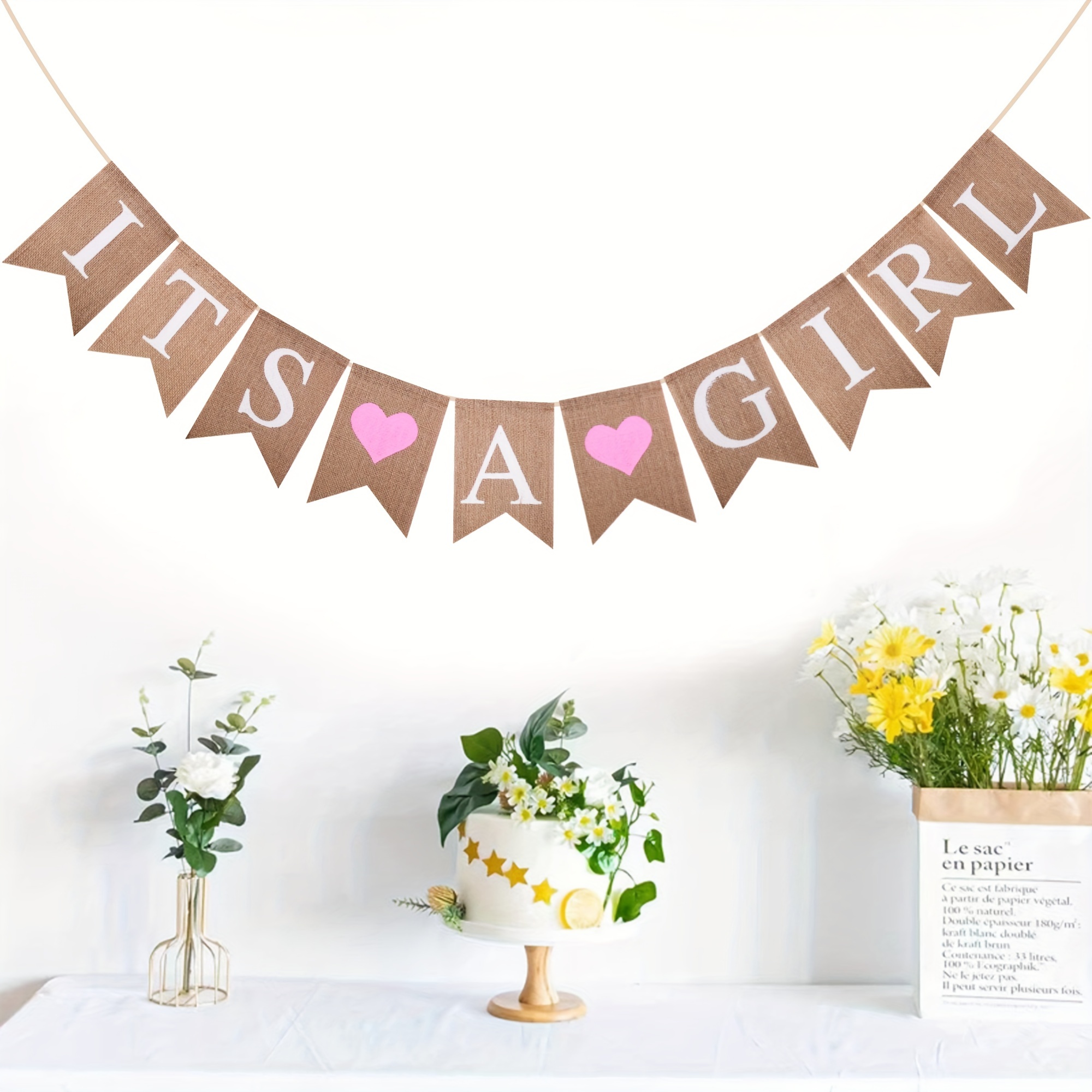 

It's A Girl Pink Heart Burlap Banner, 10pcs - Ideal For Baby Girl Birthday Party & Room Decoration