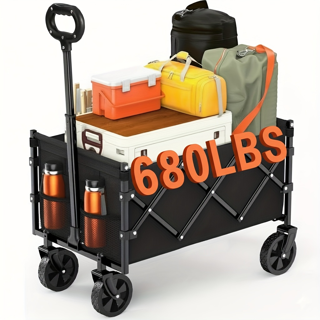 TEMU 220/450/680 Heavy-duty Multi-functional Foldable Cart, Stainless , Suitable For Camping, Gardening, Beach Activities, Shopping, Carrying Garden