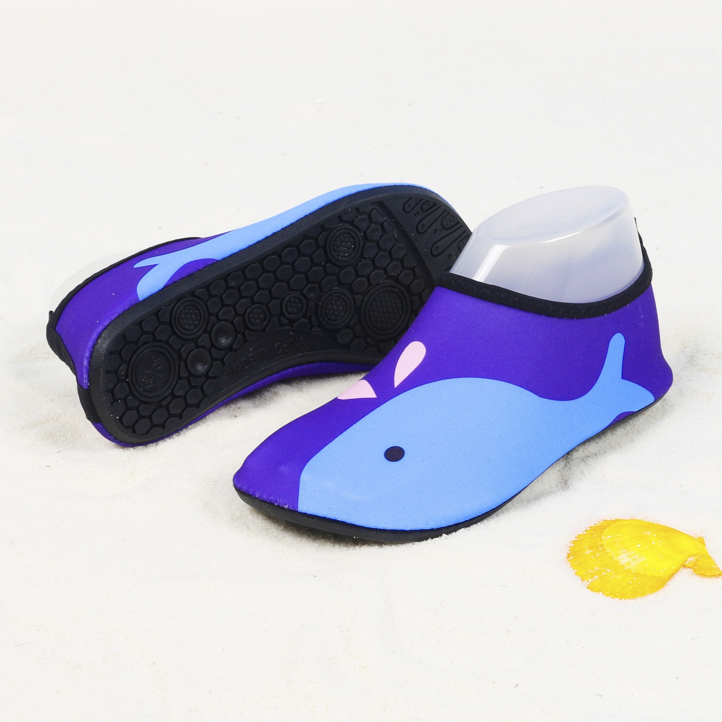 Youngsters' Lightweight Slip-On Swim Shoes - Quick-Dry Beach Water Shoes with Cartoon Whale & Designs, Soft Fabric & TPR Sole for Outdoor Swimming, Pool, Lake, Beach, and Light Beige-Friendly Comfort