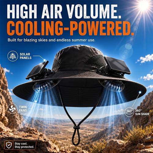solar fan hat with 2 cooling fans breathable wide brim sun hat for men and women with adjustable wind and adjustable strap for travel gardening summer activities