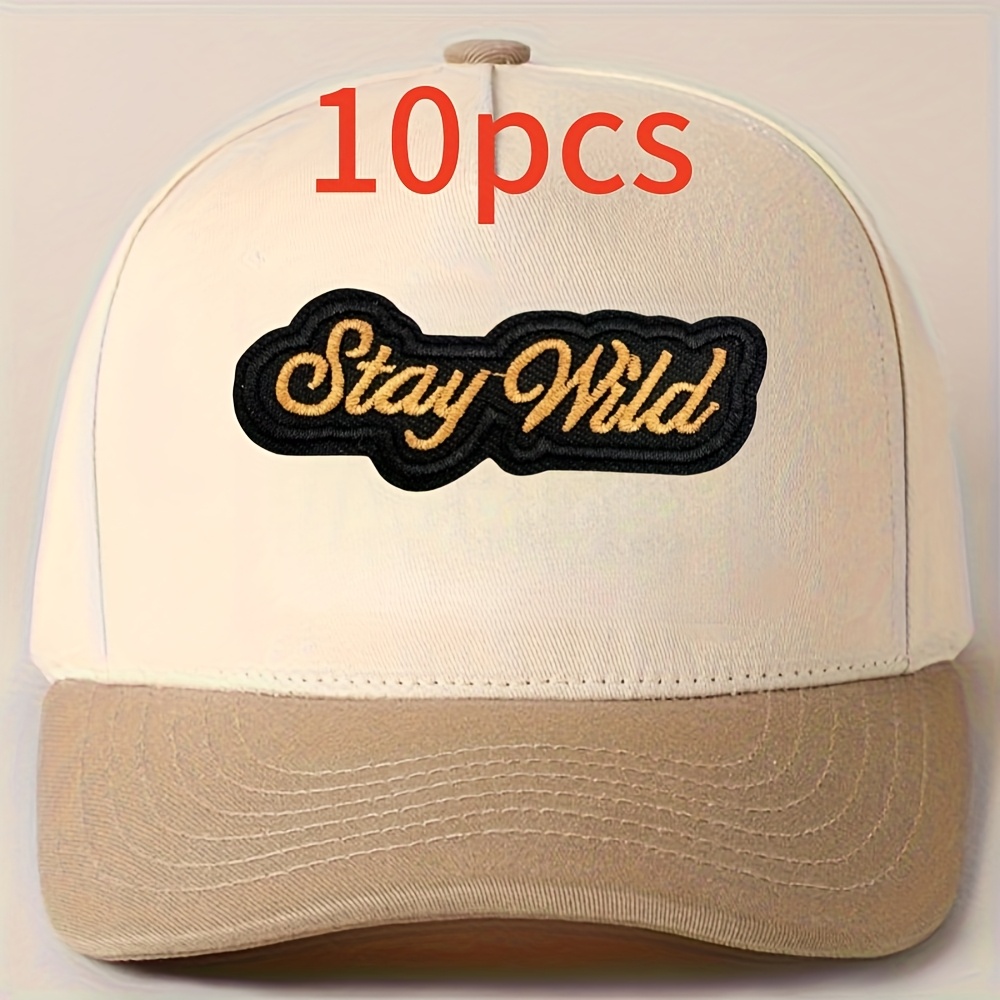 10pcs Vintage Stay Wind English Letter Embroidery Patch Ironing, Ironing Or For Trucker Hats, Clothing, Bags, Shoes Ironing Decoration Small Patch Cloth Sticker Decal Diy Embroidery Sticker
