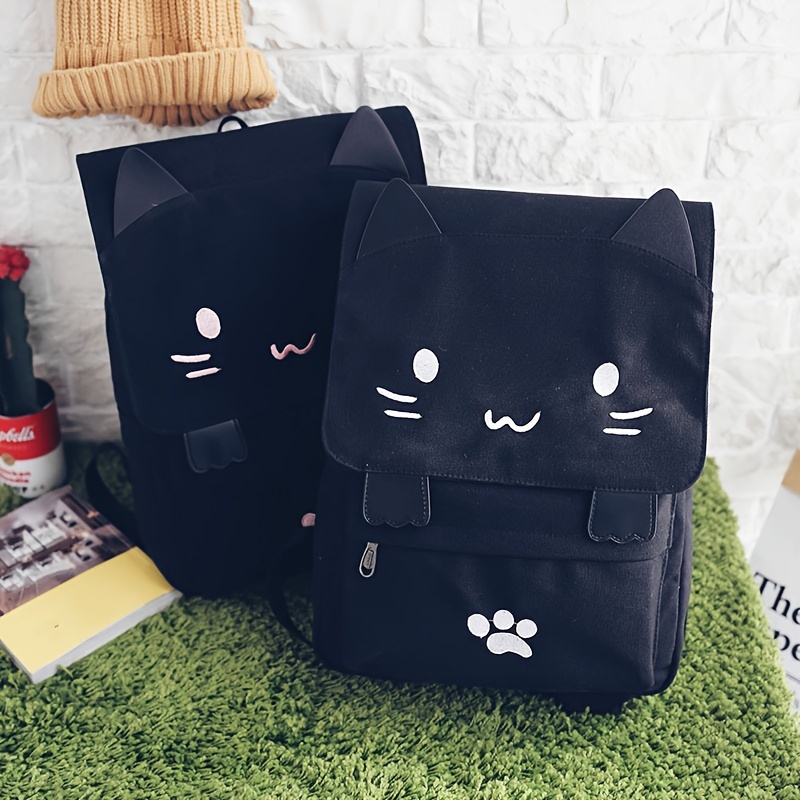 

1pc Cute Cat Large Capacity Backpack, Cute Cartoon Canvas Backpack, Casual Travel Backpack