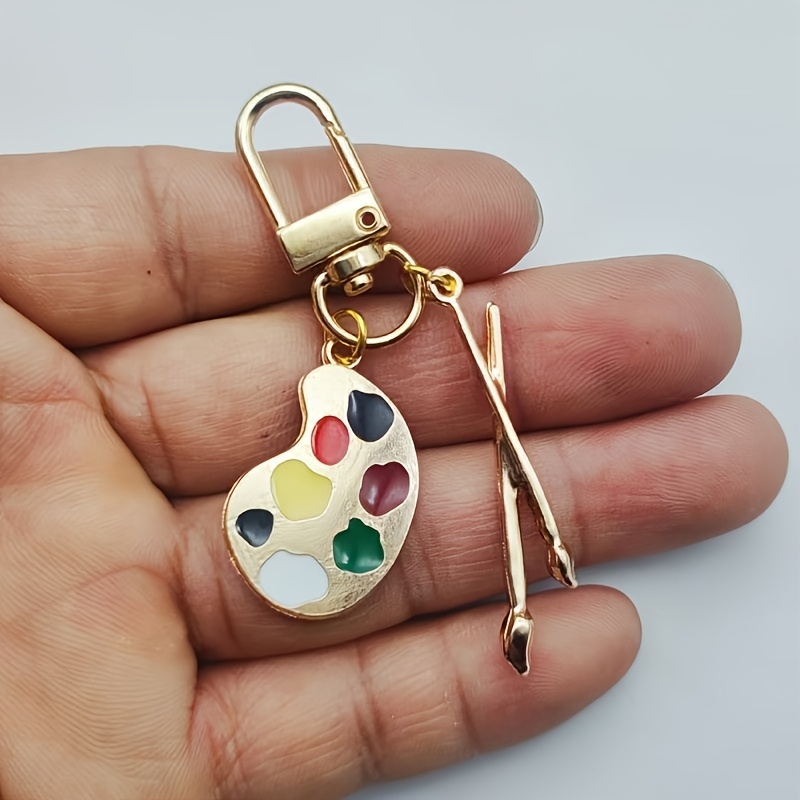 1pc Handmade Metal Palette Keychain | Paintbrush Pendant, Unique Gift For Artists