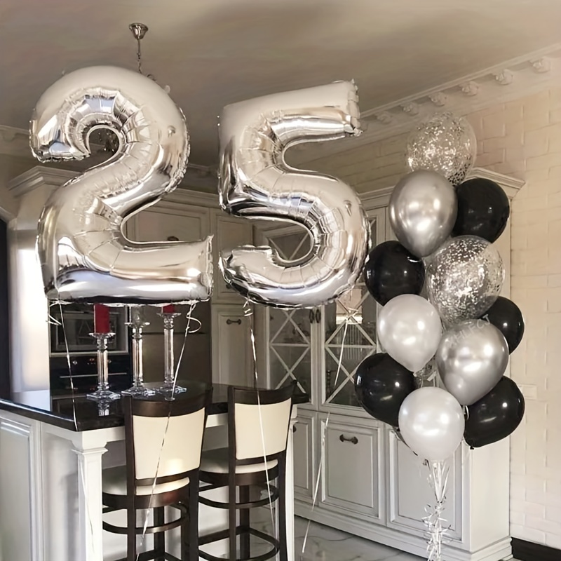 

13pcs, 40inch Silvery 25 Number Foil Balloon Set, Adult 25 Years Old Birthday Party Decoration, Anniversary Party Decor, Backdrop Decor
