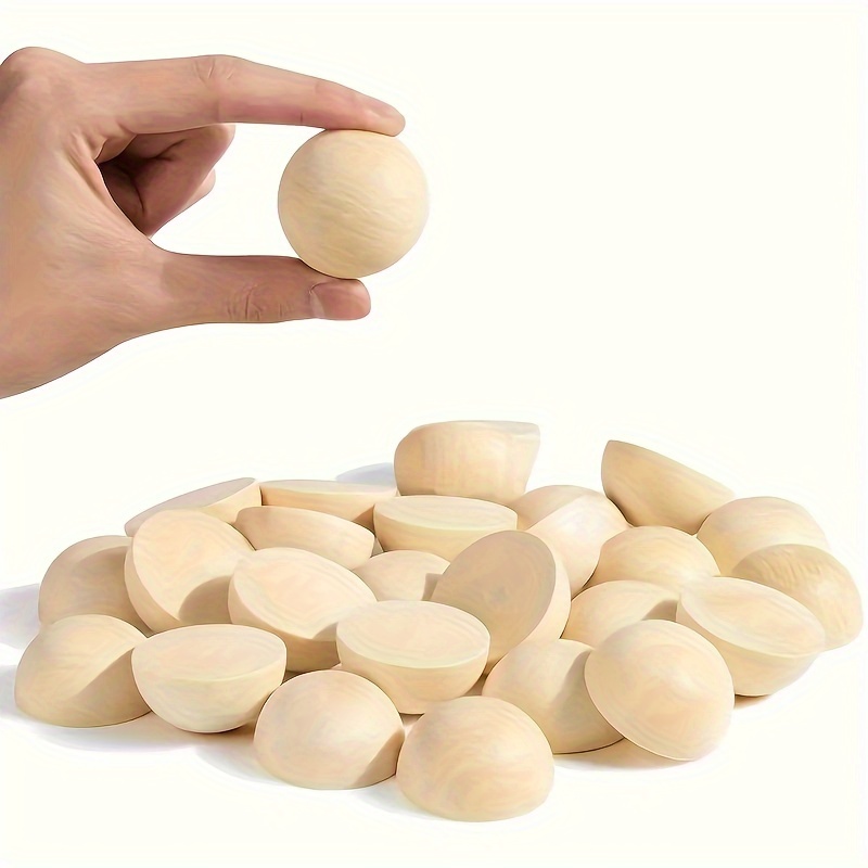 

100pcs Wooden Bead Set - Assorted Sizes 12-30mm, Half Round & Shapes For Diy Crafts And Christmas Gifts