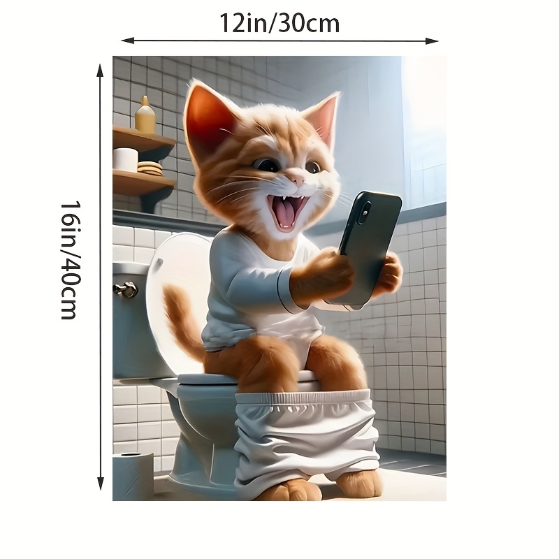 Image of Cat In Bathroom Canvas Art Print, Frameless 12x16" - Living Room, Bedroom, Office & Bar Decor | Waterproof Modern Wall Art, Ideal Gift, Room Decor