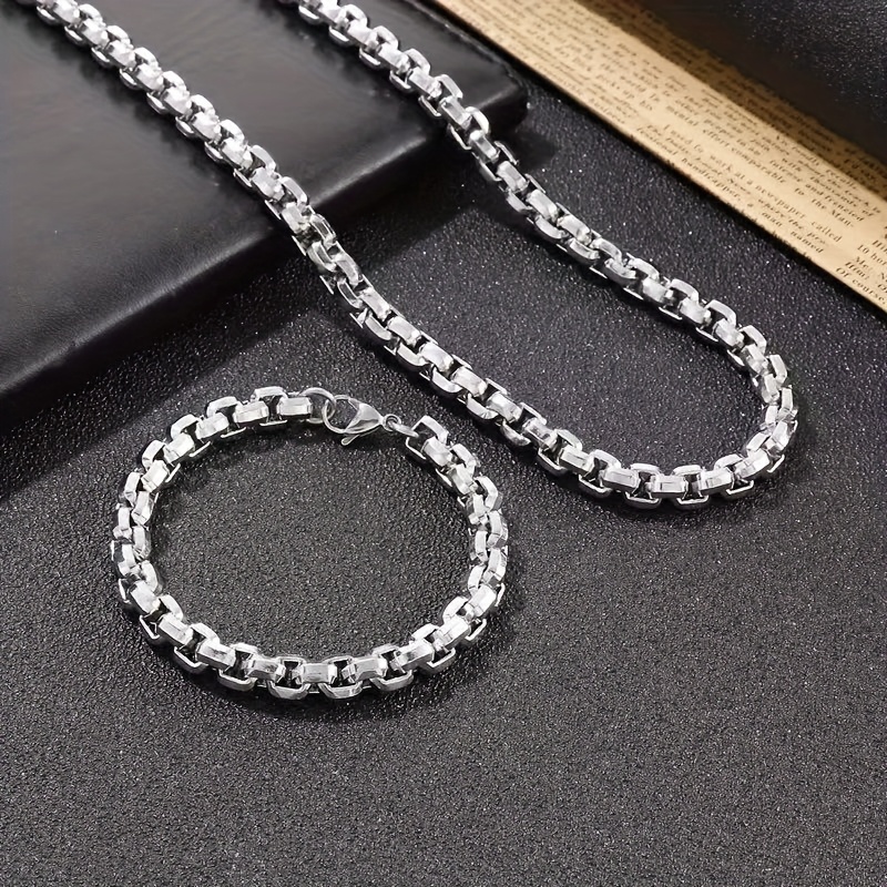 2pcs Stylish Stainless Steel Men's Casual Party Bracelet And Necklace Set