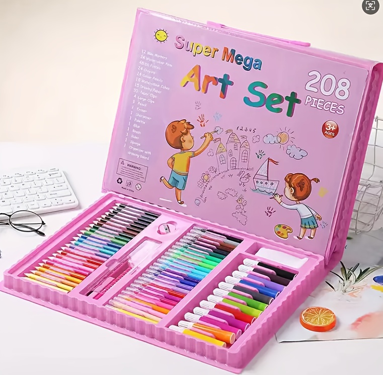 208/228pcs Art Supplies, Adult Painting Art Kit Art Set Includes Oil Pastels, Crayons, Colored Pencils, Acrylic Markers, Watercolor Pens Artist Gifts, Pink Children's Painting Tools Children's Art Tools Children's Coloring Drawing Board, Best Gift for Easter, Children's Day