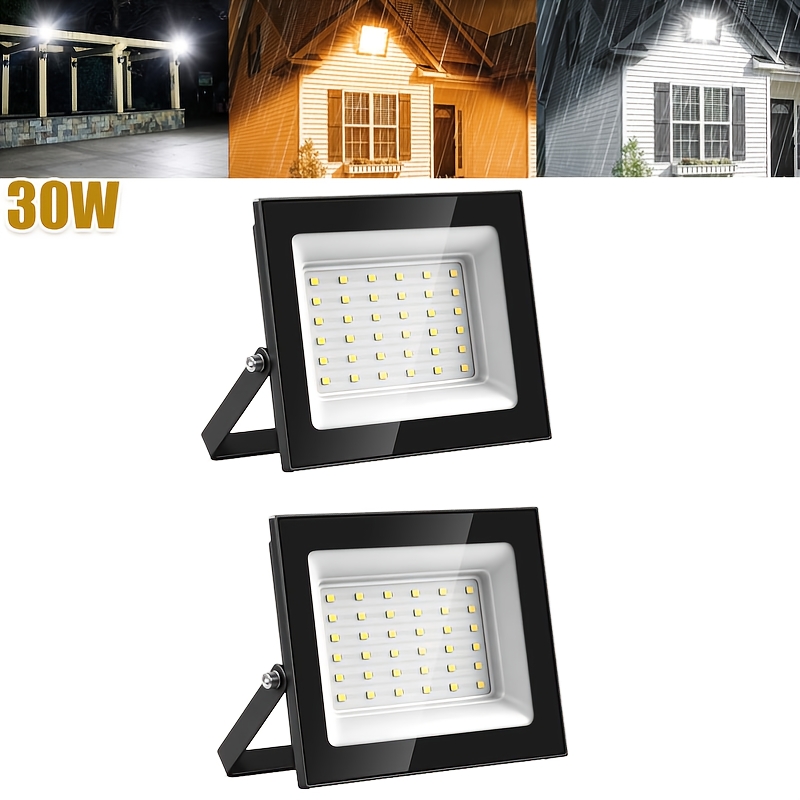 2pcs 30w Led Flood Light Outdoor, Led Security Light, Cool White/warm Light With Adjustable 180 Degree Bracket For Garden, Garage And Yard, Backyard, Driveway Patio, No Plug