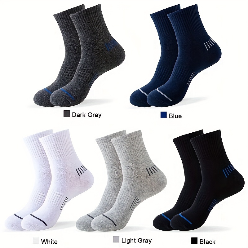 

5/6pcs Men's Breathable Cotton Crew Socks - Non-slip, Friction-resistant For Outdoor Sports & Casual Wear