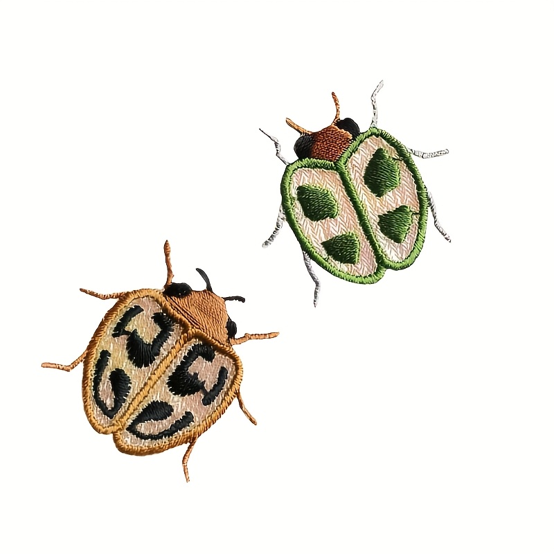 E-shop 2 Stück Bunte Käfer Stickerei Aufnäher - Insekten Stoffaufnäher im Stück-Stil