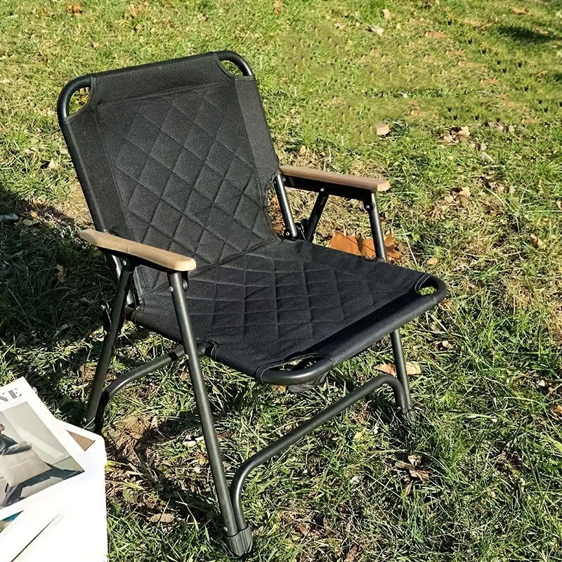 Patio Rocking Chair Outdoor Patio Folding Chair, Padded Foldable Camping Chair with Wooden Armrest, Lightweight Portable Lawn Chair for Backyard, Deck, Garden And Balcony