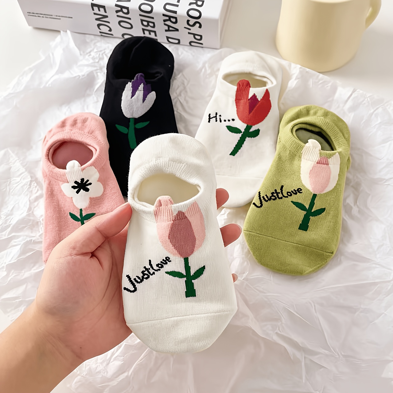 TEMU Lot de 5 paires de chaussettes bateau pour femme antidérapantes et -glissement au talon - Chaussettes invisibles respirantes à la cheville