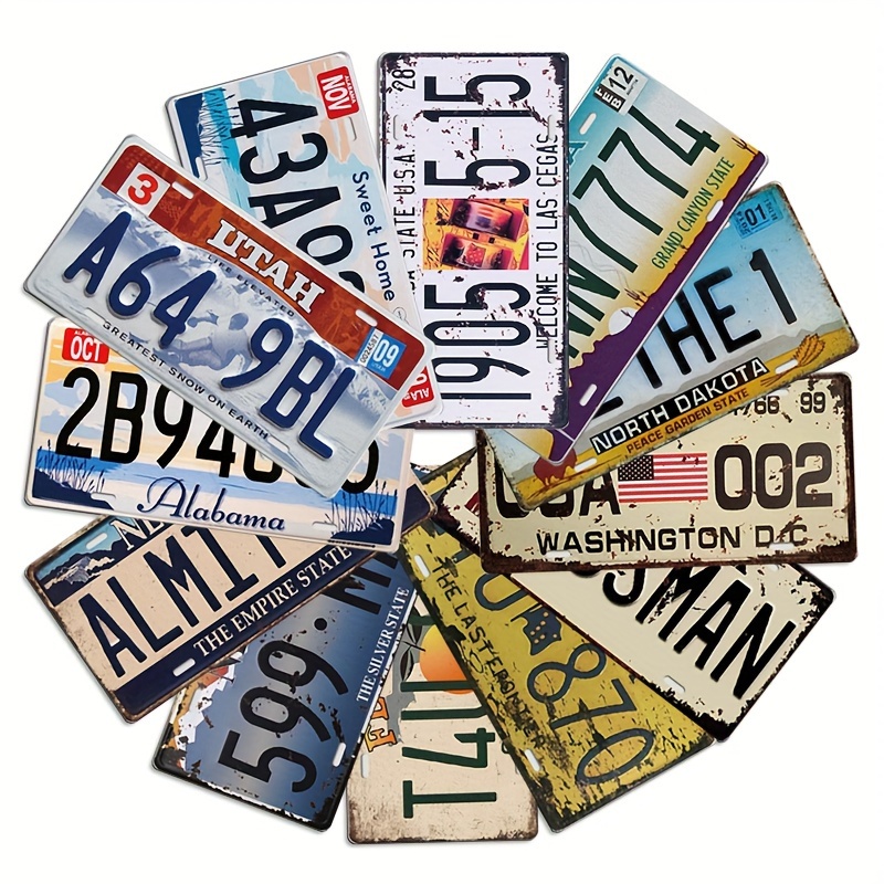 

12pcs Vintage State License Plates For Decoration Tin Signs Vintage Us State Number Tags Metal Vintage Automotive Signs, Man Cave Home Wall Decor, 6x12 Inch