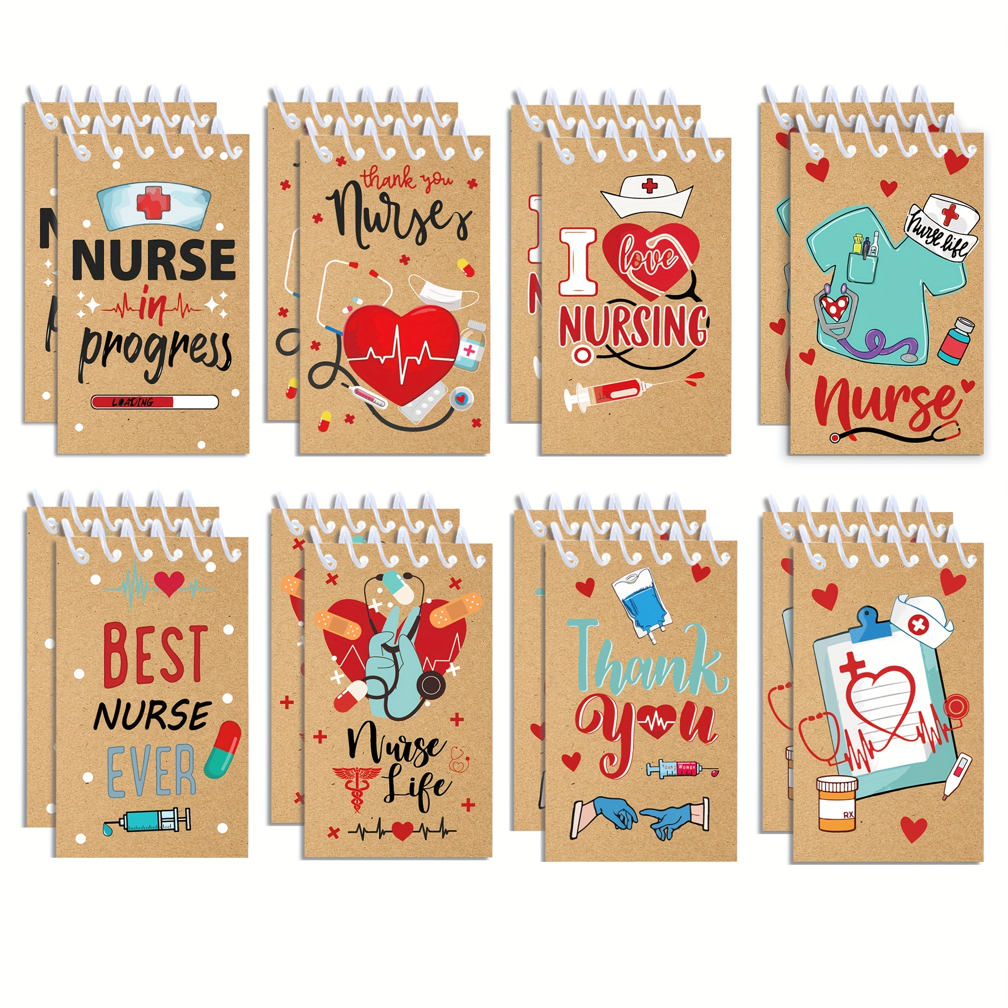 16pcs Nurse Day Theme Spiral Notepads Mini Books Vertical Flip Portable Coil Notebook Gift Decoration Notebook