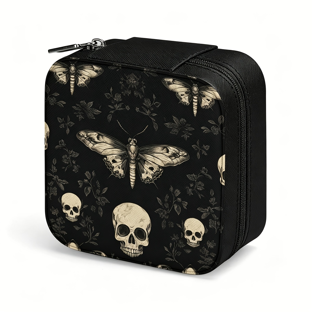 TEMU Portable Jewelry Storage Box (white, Black) - Can Store Rings, Pendants, Earrings, And Necklaces. Featuring Moth And Patterns, Gothic Style,