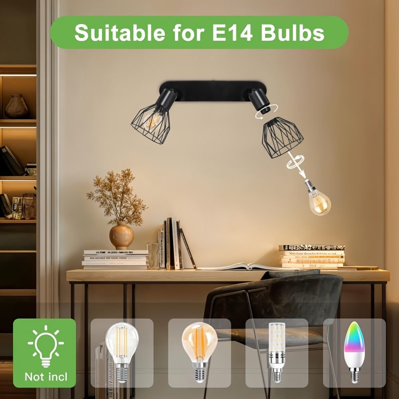 Adjustable Spot Light Fittings for Ceilings, Matt Black Wire Cage