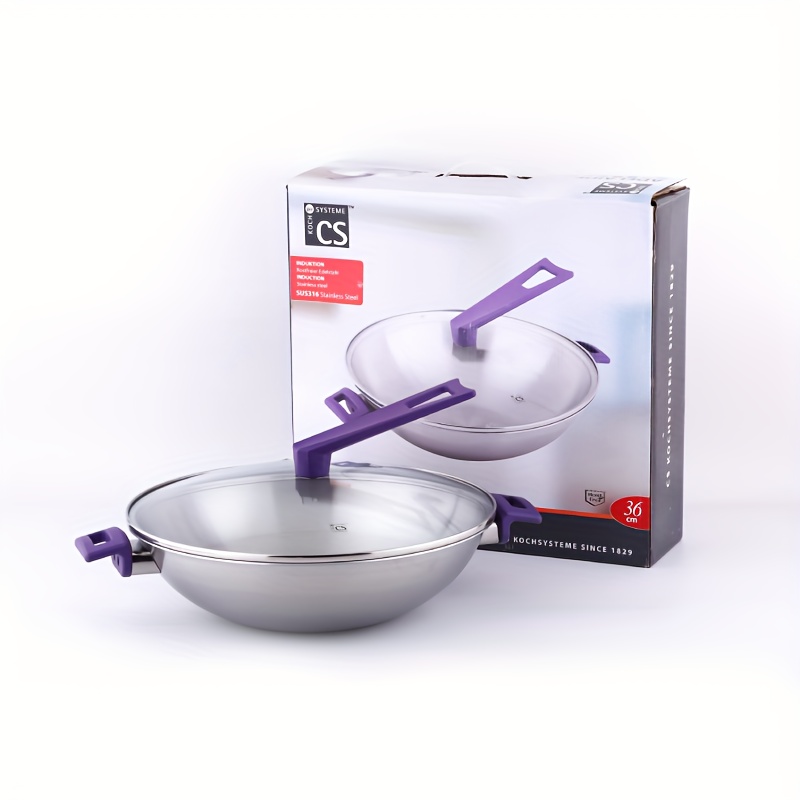 1pc 14 inch stainless steel wok with glass lid large capacity   pan   suitable for all stove types details 3