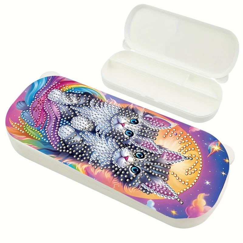 TEMU 1pc Diy Diamond Painting Stationery Box Set, Cute Cat , Irregular Shaped Diamond Stationery Storage Box, Pen And Stationery Storage Craft