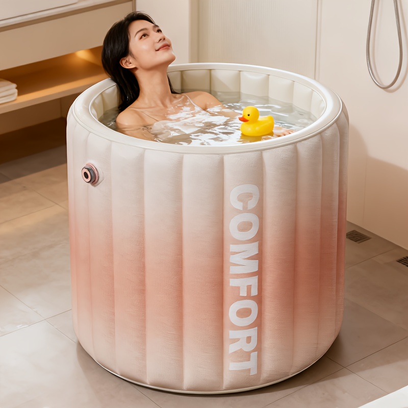 baignoire gonflable pliable     avec pompe manuelle, siège dentrée   et bouchon de vidange, baignoire portable  , baignoire isolée étanche    , baignoire pliable confortable pour toute  , design dégradé de couleur 85cm*70cm Détails du produit 0