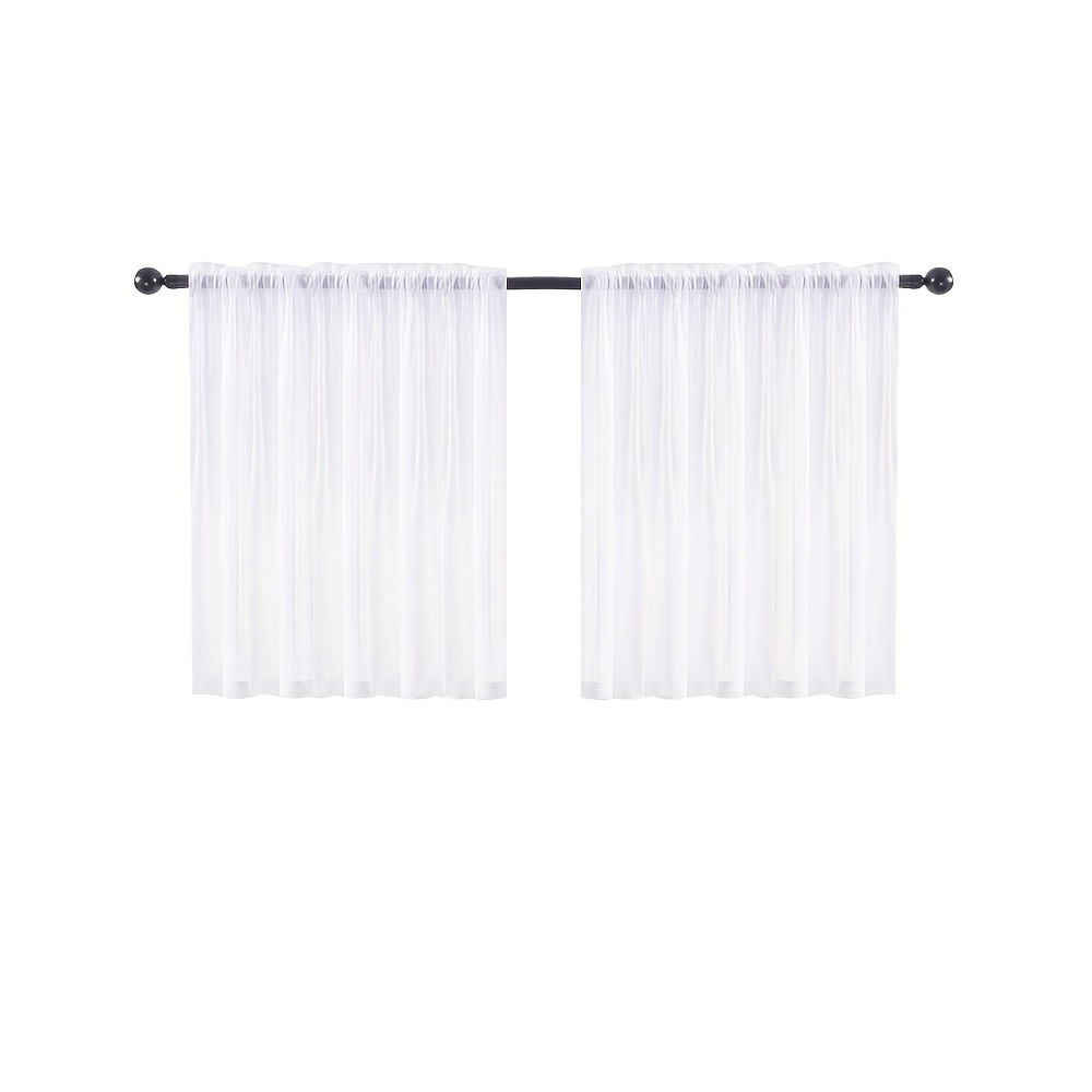 E-shop 2er-Set, transparente, kurze Gardinen mit Stangentasche in Unifarben, leicht, durchscheinend, ohne Bügeln, knitterfreie Textur, elegantes,