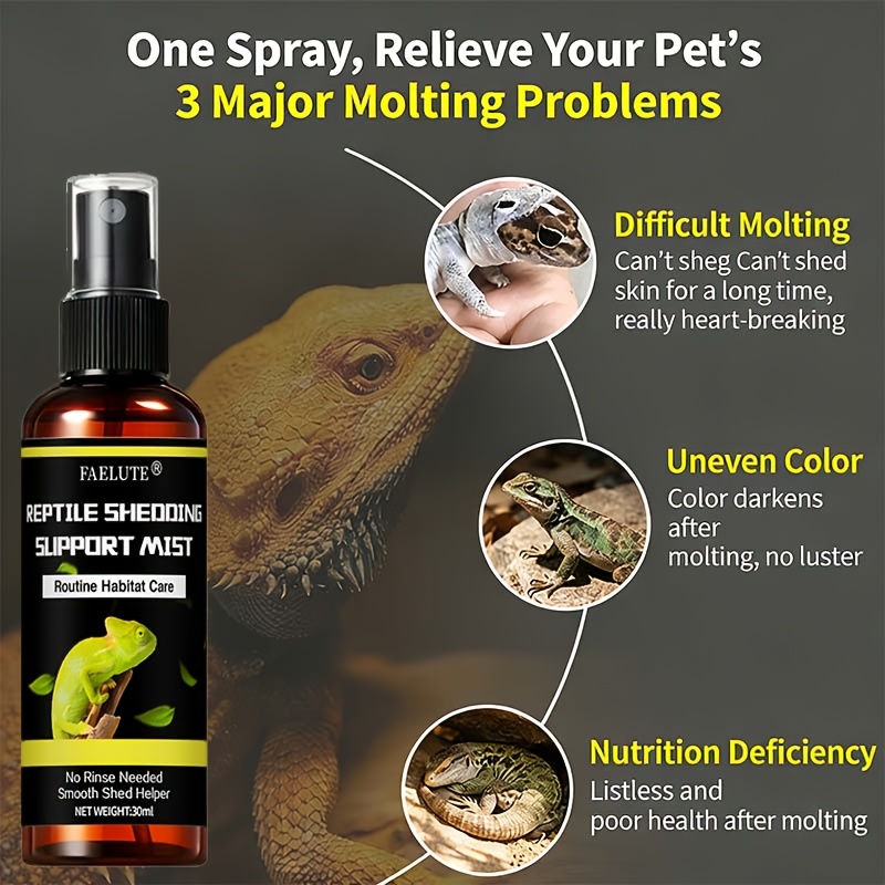 FAELUTE - Spray for Reptile Shedding Support | Contains Natural Plant Extracts And Vitamins | Aids in Keeping Adequate Moisture During Shedding Period | Lightweight Daily Care Mist | Appropriate for Snakes, Lizards, And Geckos
