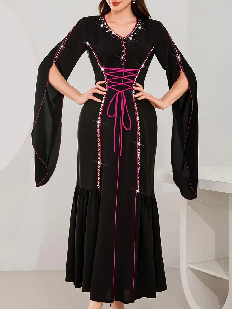 4141 elegant black abaya pink accents stylish long dress - Temu Georgia 4141 elegant black abaya pink accents stylish long dress - Temu Georgia