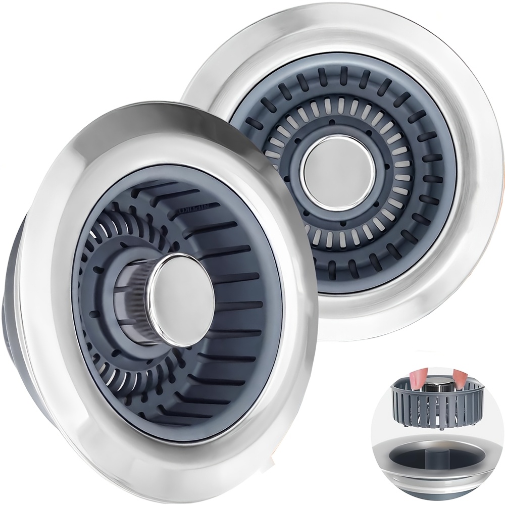TEMU 2 Pack Sink Drain Strainer - Sink Stopper, 3 In 1 Stainless Steel Kitchen Drain Plug With Deep Basket And Odor-blocking Seal, Pop- Fits Standard