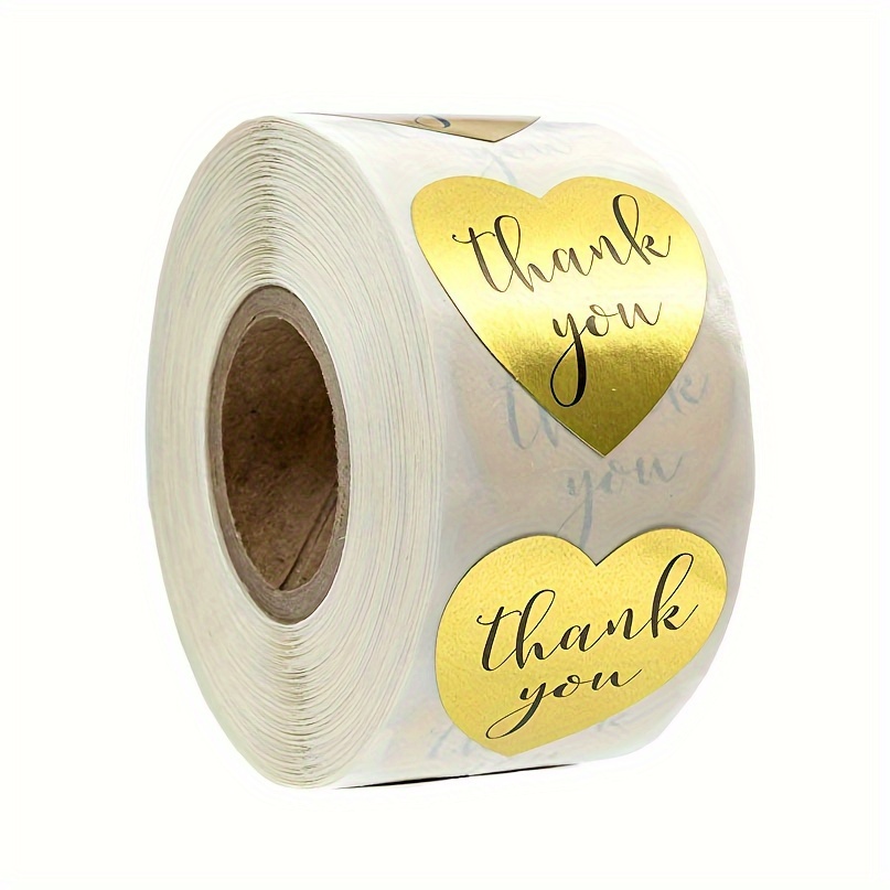 

500 Label Stickers Heart Shape Golden Thank You Stickers Seal Label Packaging Stationery Stickers Scrapbook 1 Inch/roll