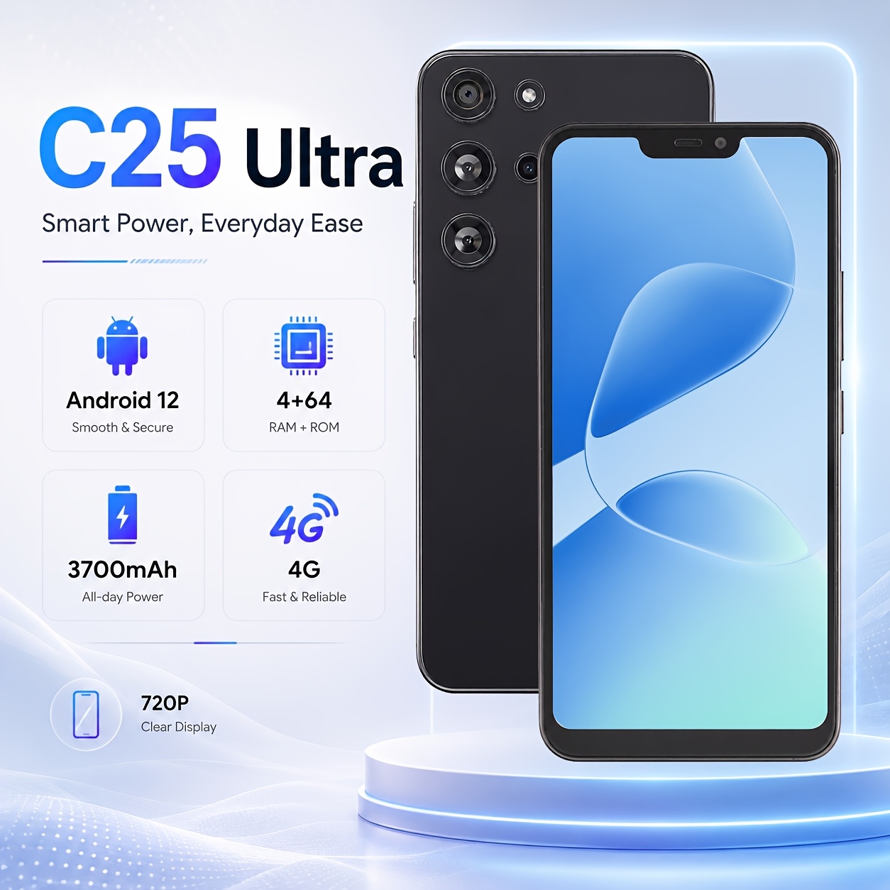 item picture 2026 new c25 ultra smartphone with 4gb and 64gb storage expandable memory   unlocked smartphone featuring a 6 6 inch hd   cameras strong   3700mah   built     headphones protective case