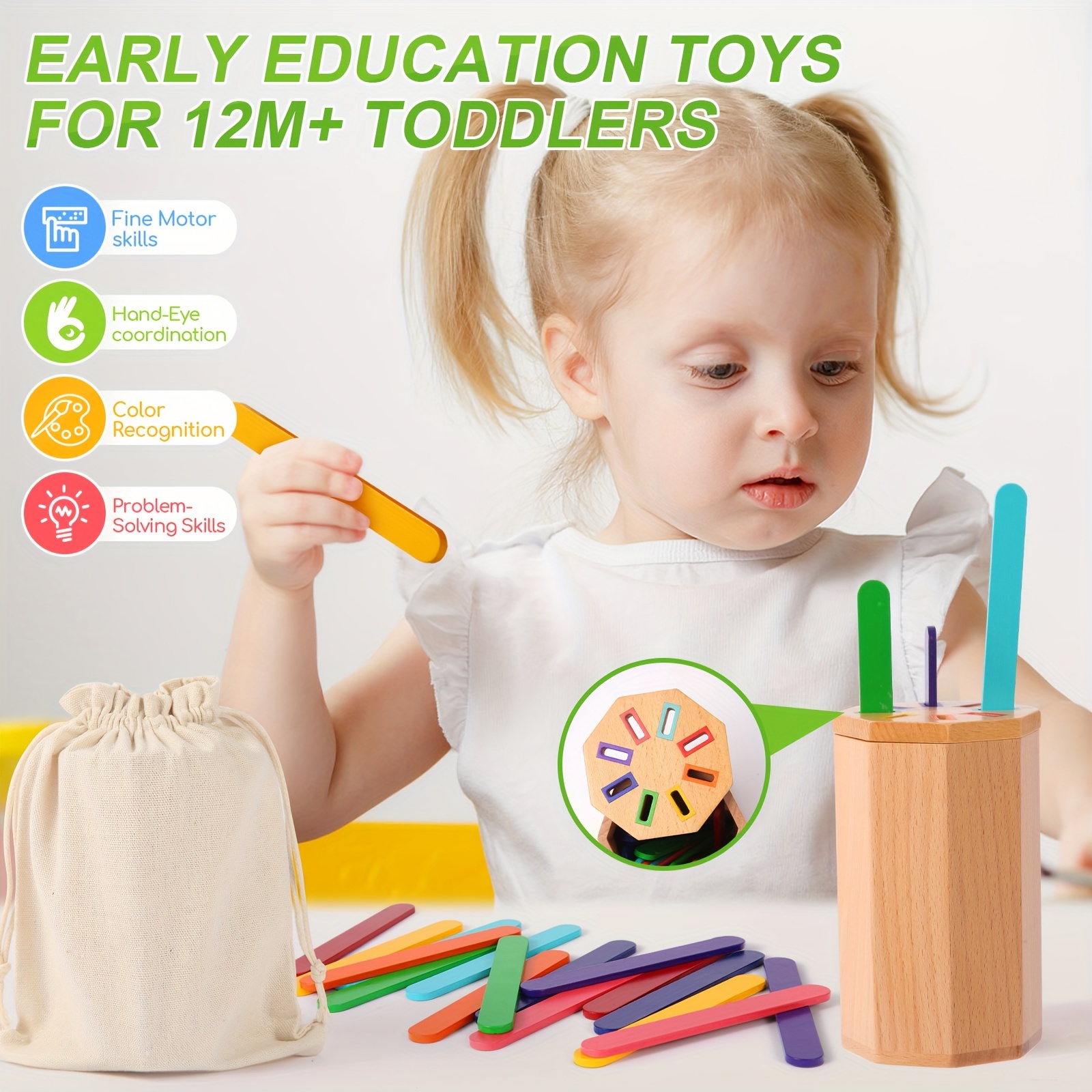 color sorting sensory learning toys wooden craft sticks toys Temu