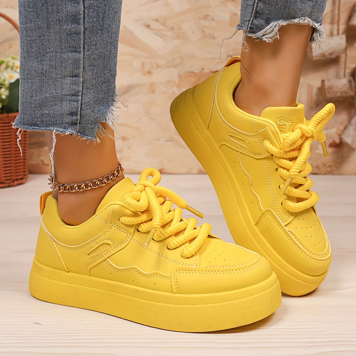 zapatillas mujer moda amarillas zapatillas casuales cierre Temu