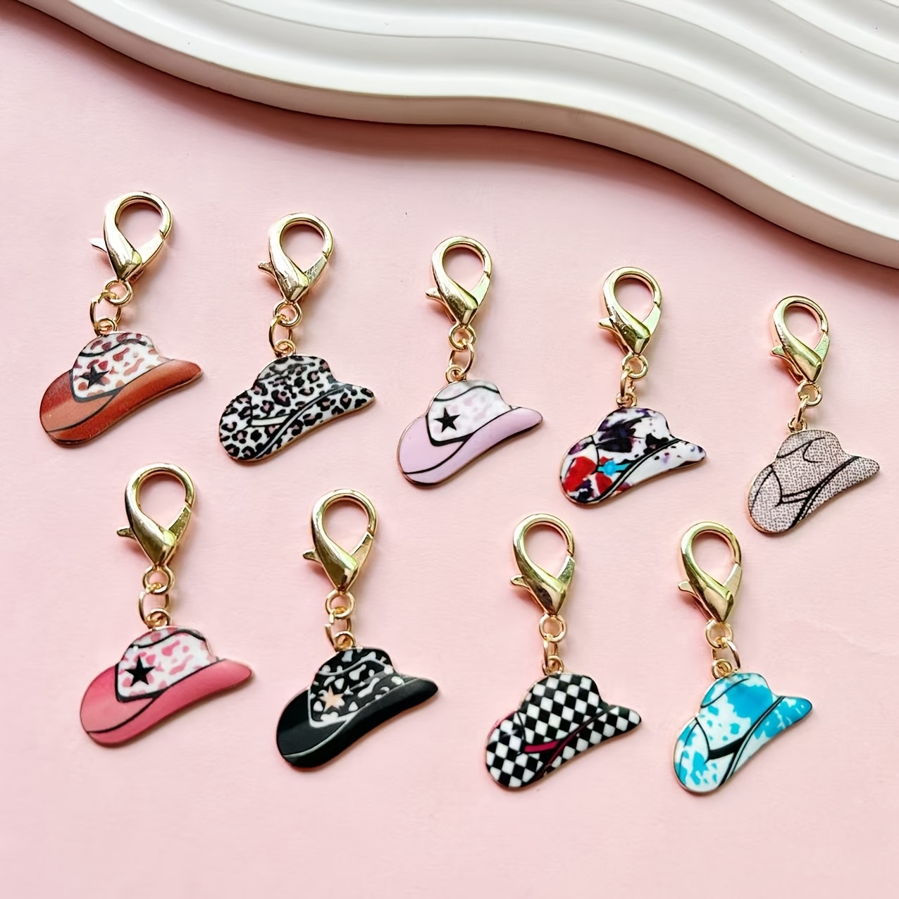 9 Western Cowboy Style Hat Keychains/set, Backpack Phone Case Pendants, Good Small Gifts For