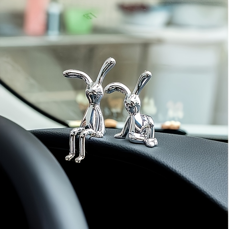4pcs 1set silvery electroplated rabbit car ornament car dashboard decoration sitting rabbit with long ears ornament side sitting rabbit with long ears ornament suitable for car dashboard home office decoration