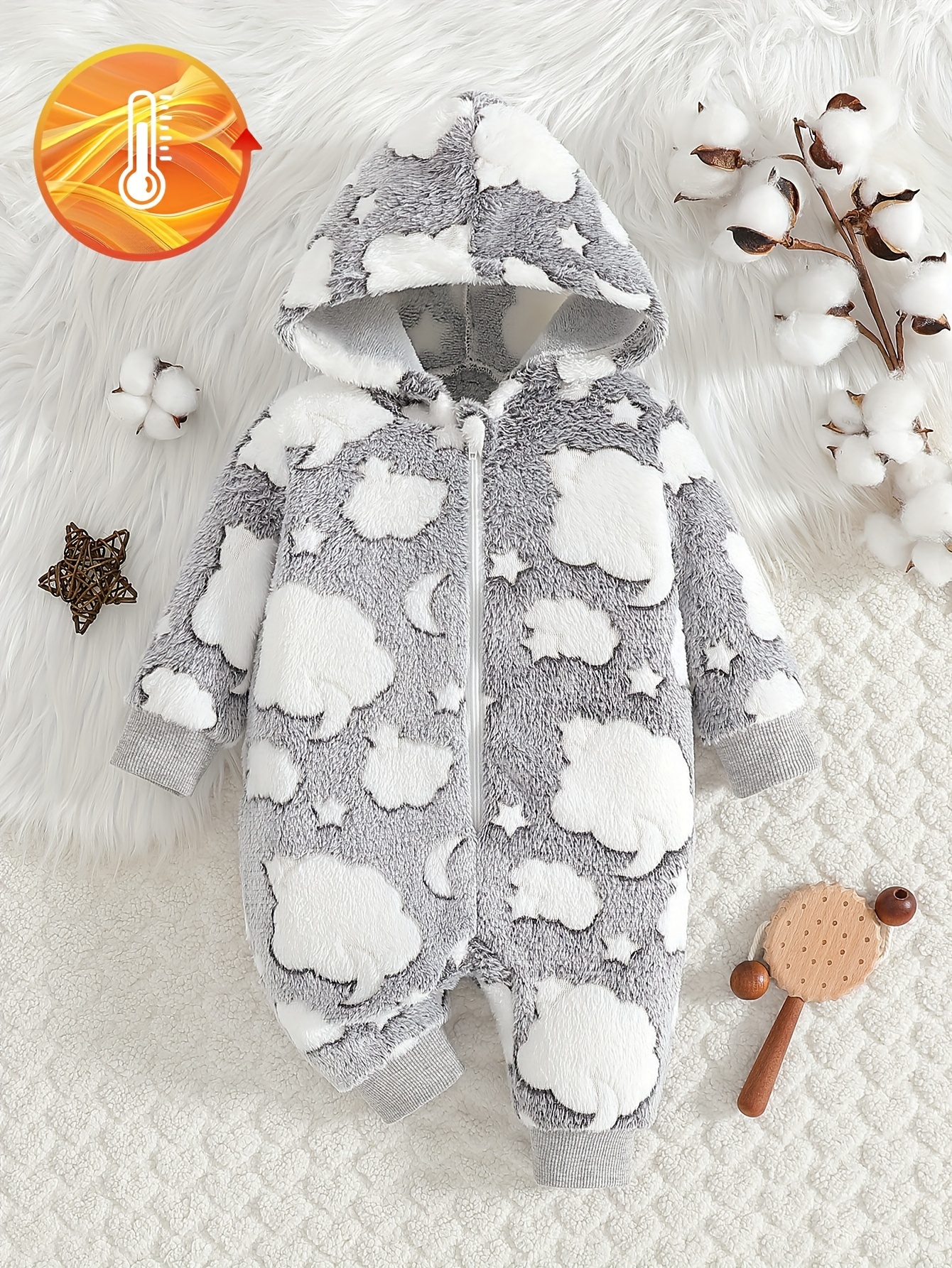 Tuta invernale per neonati pigiama in peluche con zip frontale  completo, caldo romper con cappuccio, facile cambio di outfit per  neonati e