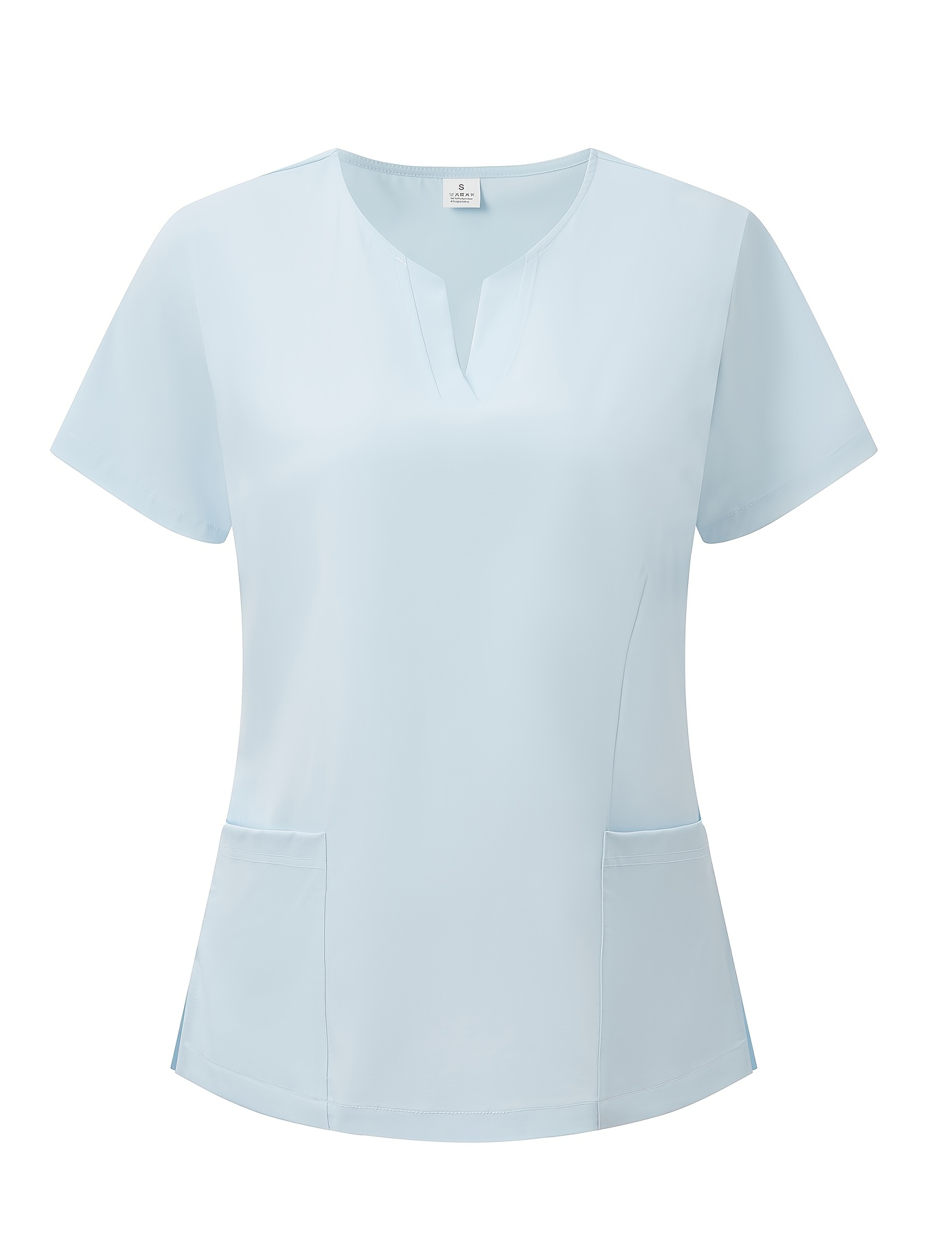 Women   Blue V-Neck Nurse Uniform Top with Pockets - Casual Short Sleeve Scrub Shirt, Regular Fit, Solid Color,   Healthcare Professionals, Nurse Accessories, Scrubs And   Basic Apparel, Blouse That Looks Professional for Nurses,   Nursing Uniforms  , Healthcare Fashion, Healthcare Textile,   Nurses