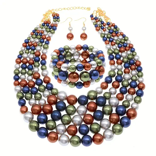 large womens artificial pearl necklace multi strand pearl necklace bracelet and earring decorations light luxury and high end sense pearl necklace jewelry