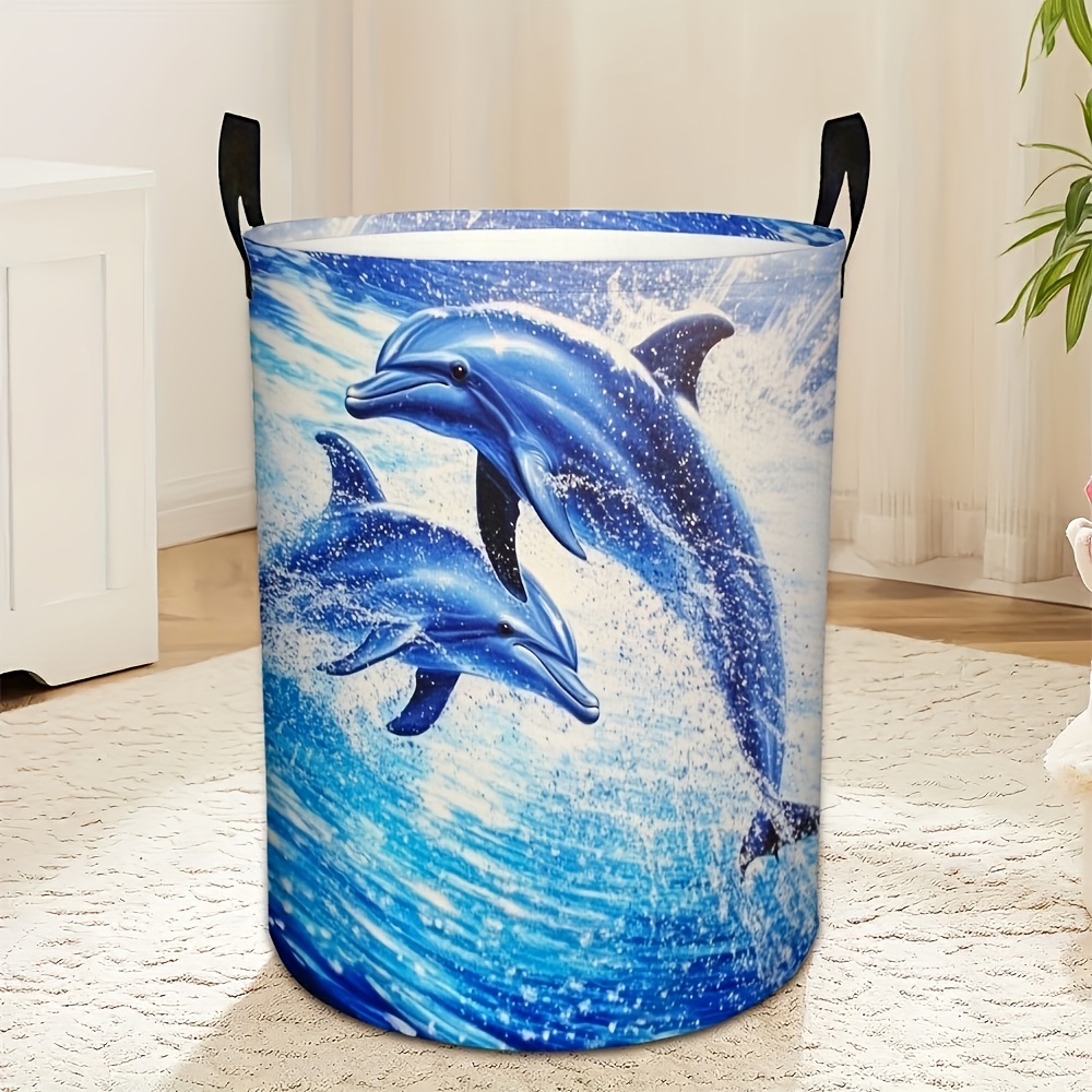 TEMU 1pc Moon Dolphin Foldable Laundry Basket - With Handle And - Compact Storage Shelf Basket For Home And Dormitory Use, Shelf Baskets
