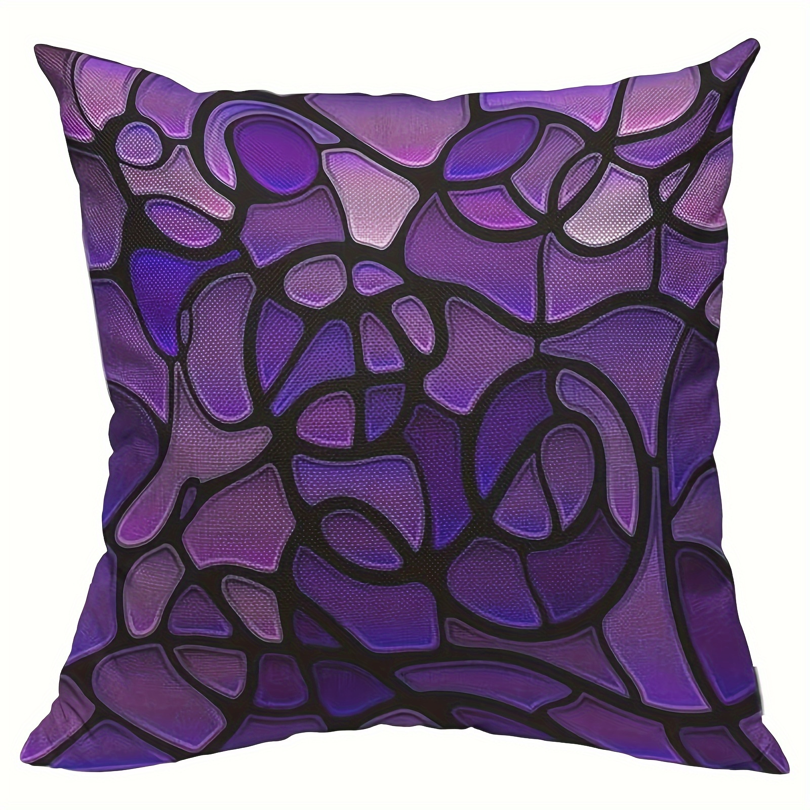 

1pc, Glass Mosaic Style Throw Pillow Case Purple Abstract Stained Pillow Cushion Covers Home Sofa Decorative (cushion Is Not Included) 18x18inch