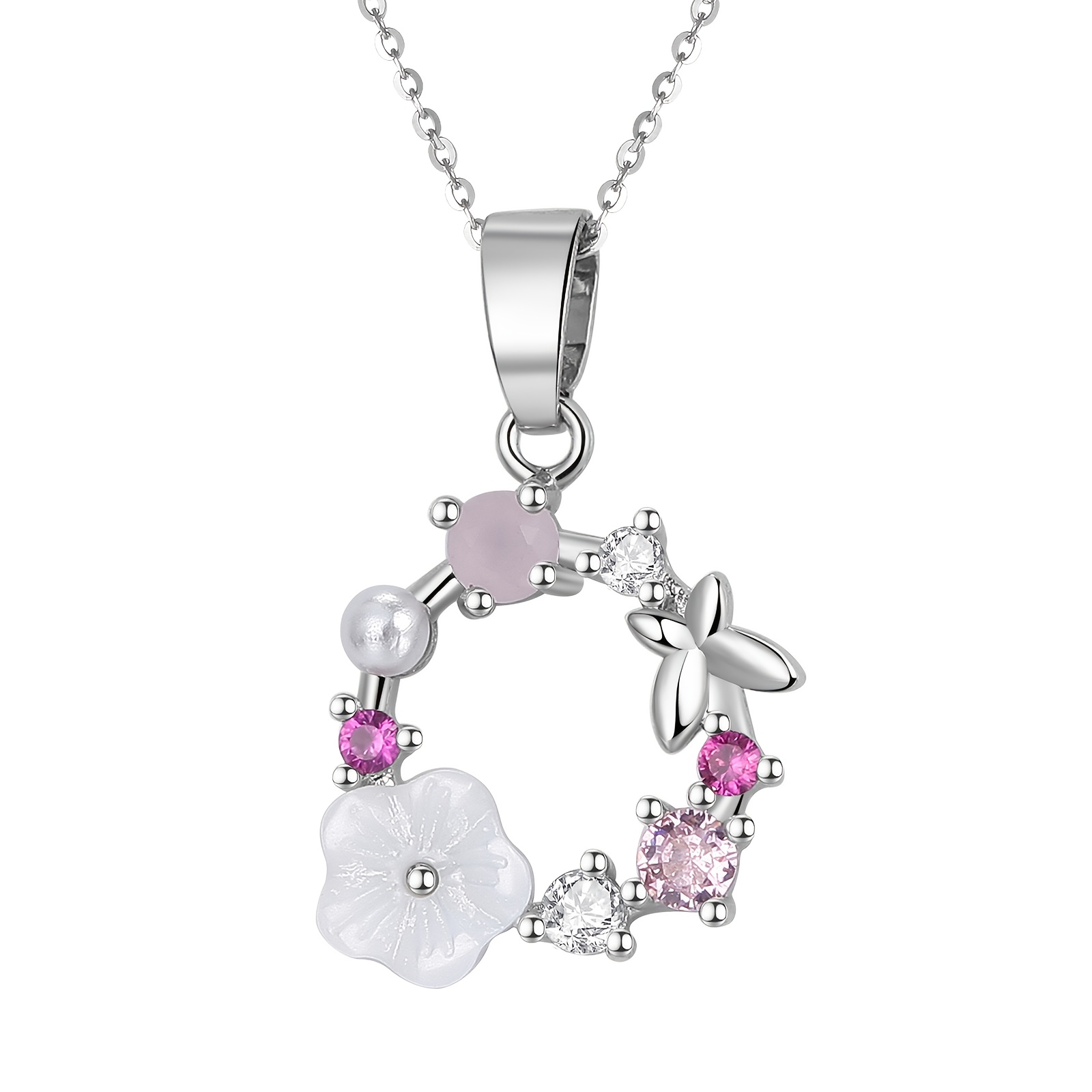 Image of A Circular Pendant Necklace Featuring Cherry Blossoms, Perfect As A Birthday Gift For A Woman