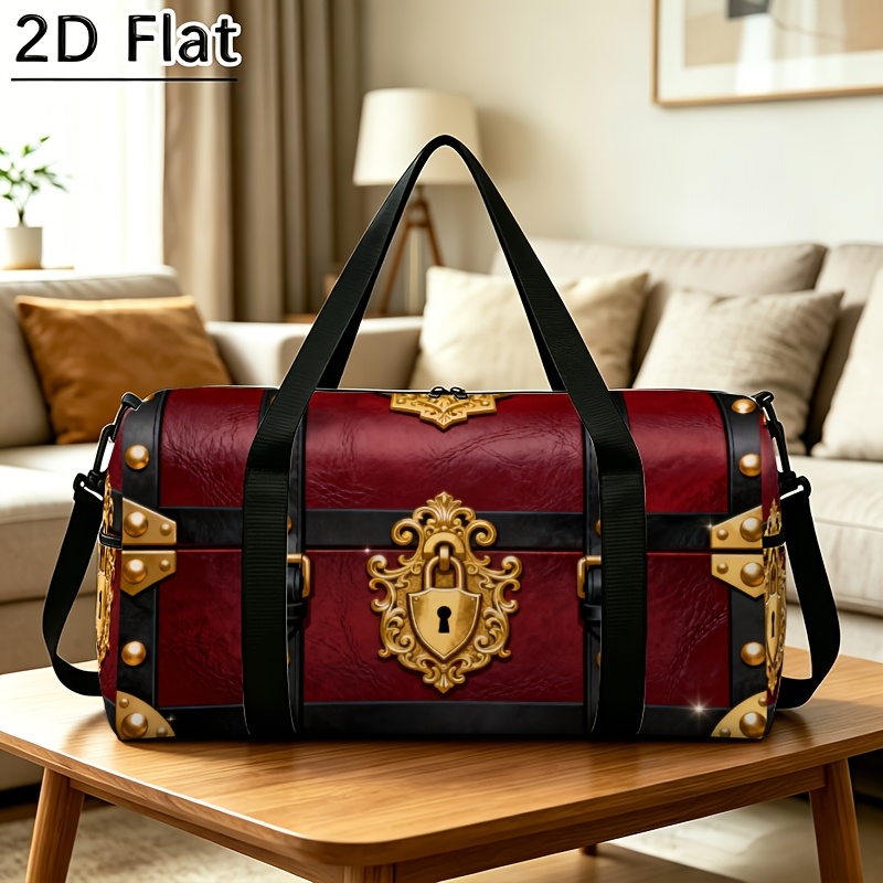 TEMU 1pc 2d Printed Design - Not Textured Chest Printed Travel Duffel Bag, Portable Large Capacity Luggage Bag For Travel, Gym, Weekend And Business