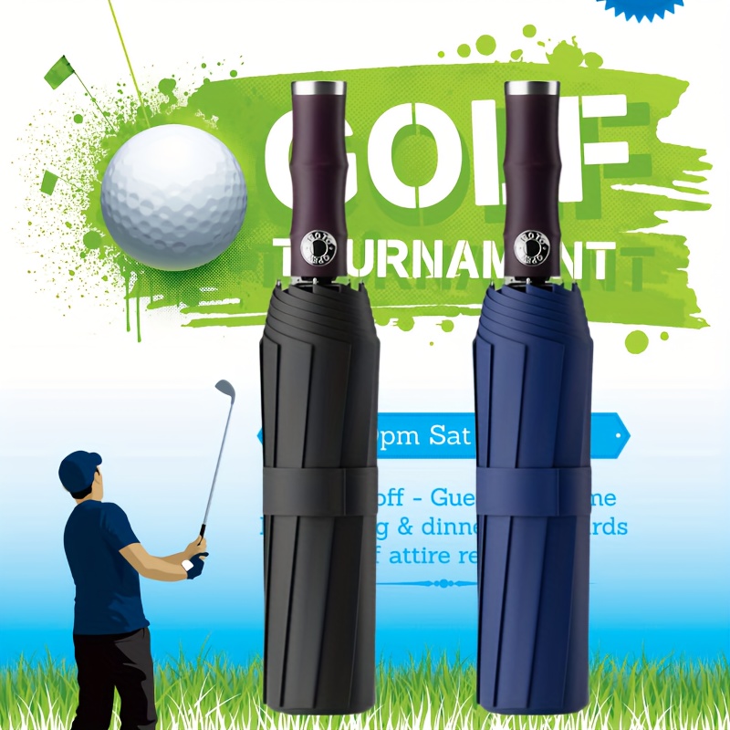 automatic golf umbrella uv protection large black coated Temu Spain - Main Image
