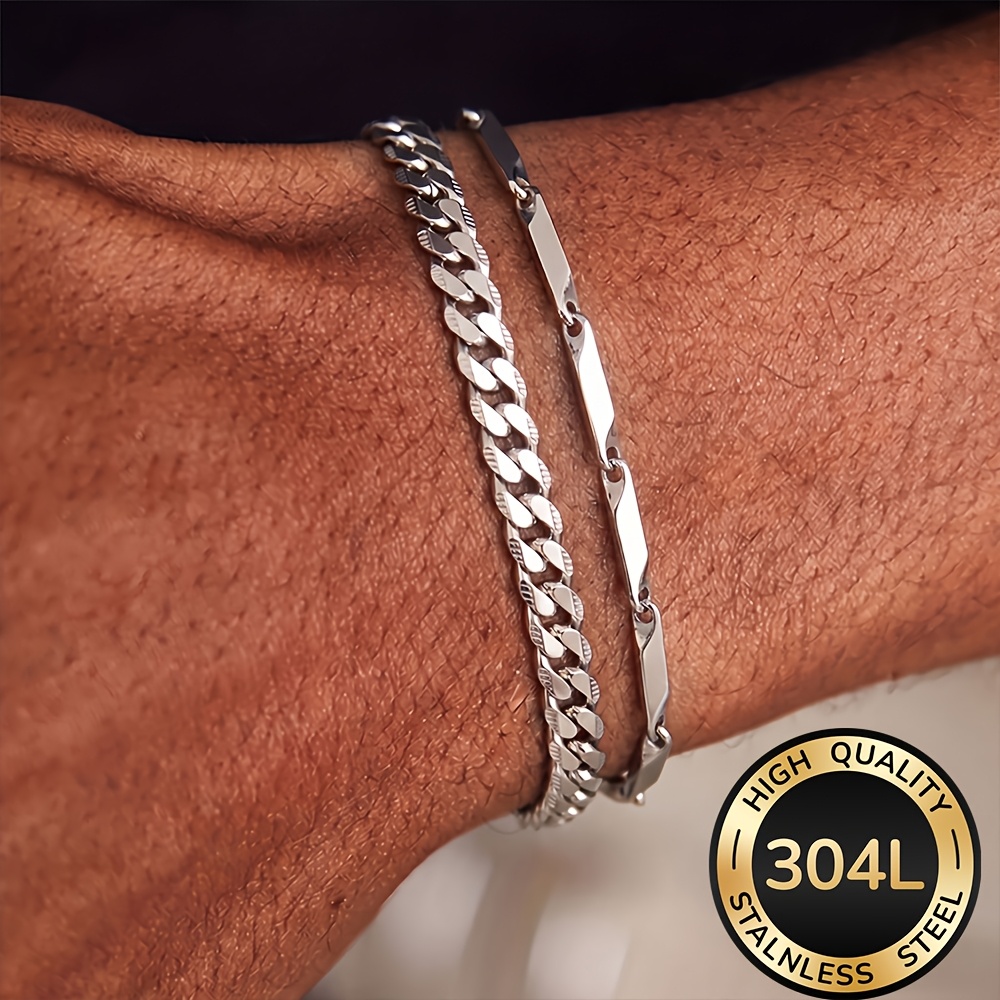 TEMU 2pcs High-quality 304l Stainless Steel Bracelet, Simple And Fashionable, Suitable For Men To Wear, Fashionable Accessory, Suitable For Daily