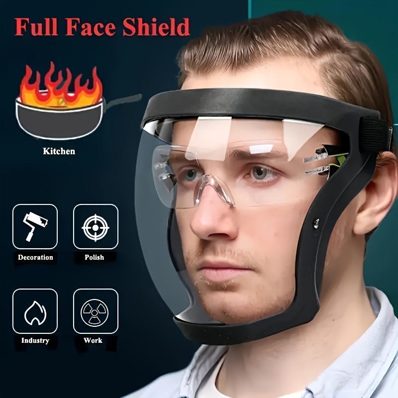 

Full-face Transparent Mask With Adjustable Buckle - Reusable And Heat-resistant Facial Shield For In Work, Outdoor, Garages And Kitchen Use